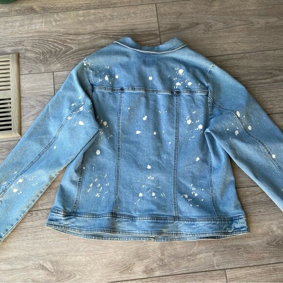 Royal Bones Paint Splatter Stretch Trucker Denim Jean  Jacket - Picture 12 of 15
